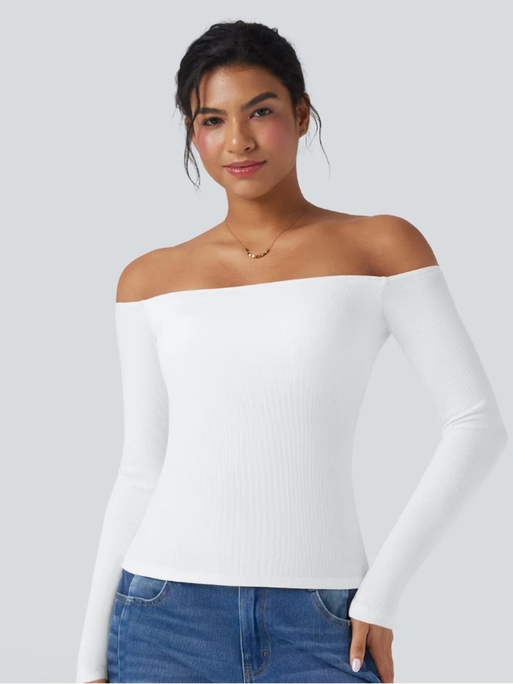 NWT Halara Ribbed Knit Off Shoulder Long Sleeve Top-Size Small